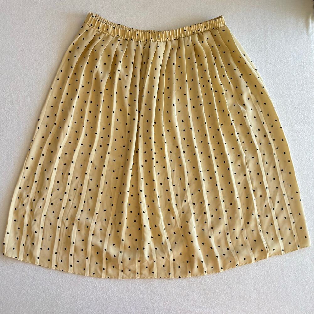 Vintage 1950s A-Line Cream Pleated Polka Dot Skirt Women’s Large Made in USA
